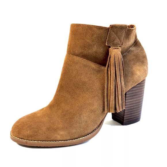 CROWN VINTAGE Womens beautiful Cognac Suede Leather Raffa Fringe Ankle Booties 9 - Picture 4 of 5